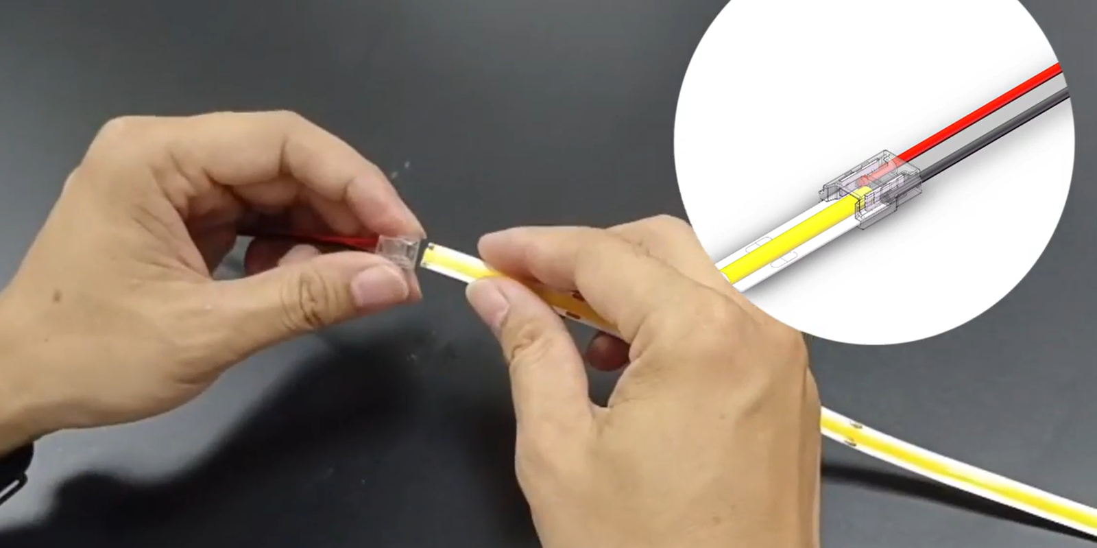 COB LED strip fast connector insertion