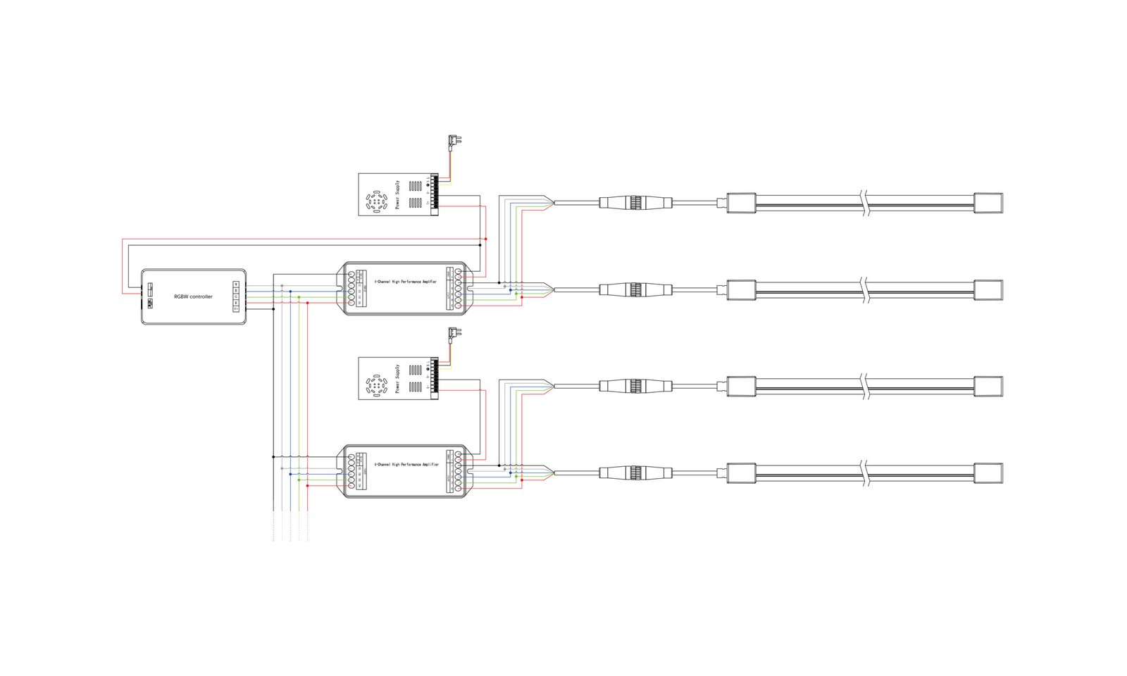RGBW Color Neon Flex Connection Diagram