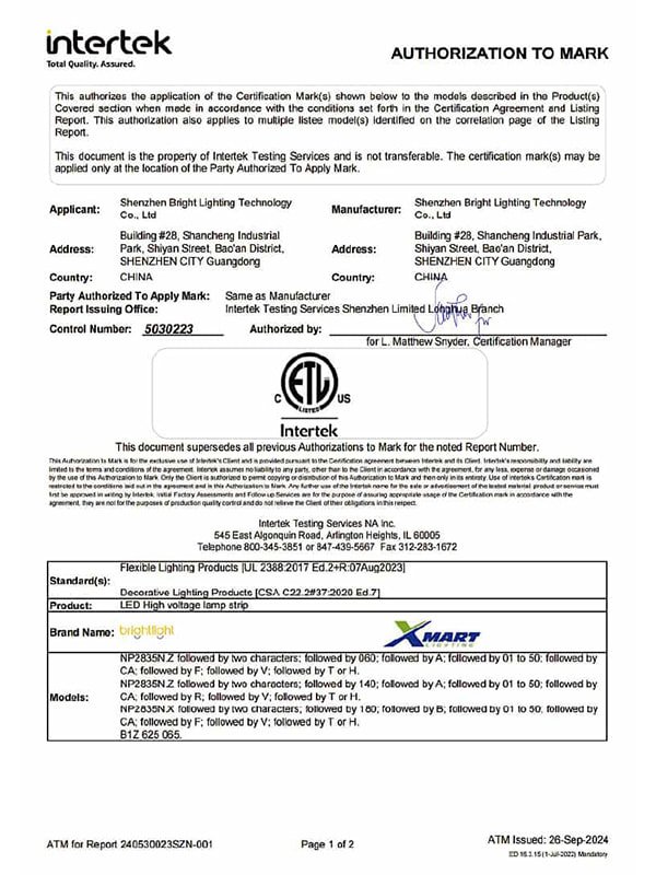 ETL / Intertek Certificate