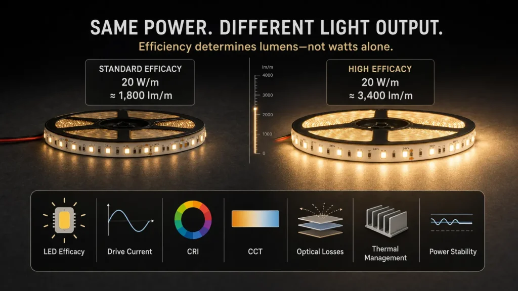 why two led strips with the same wattage can have completely different brightness